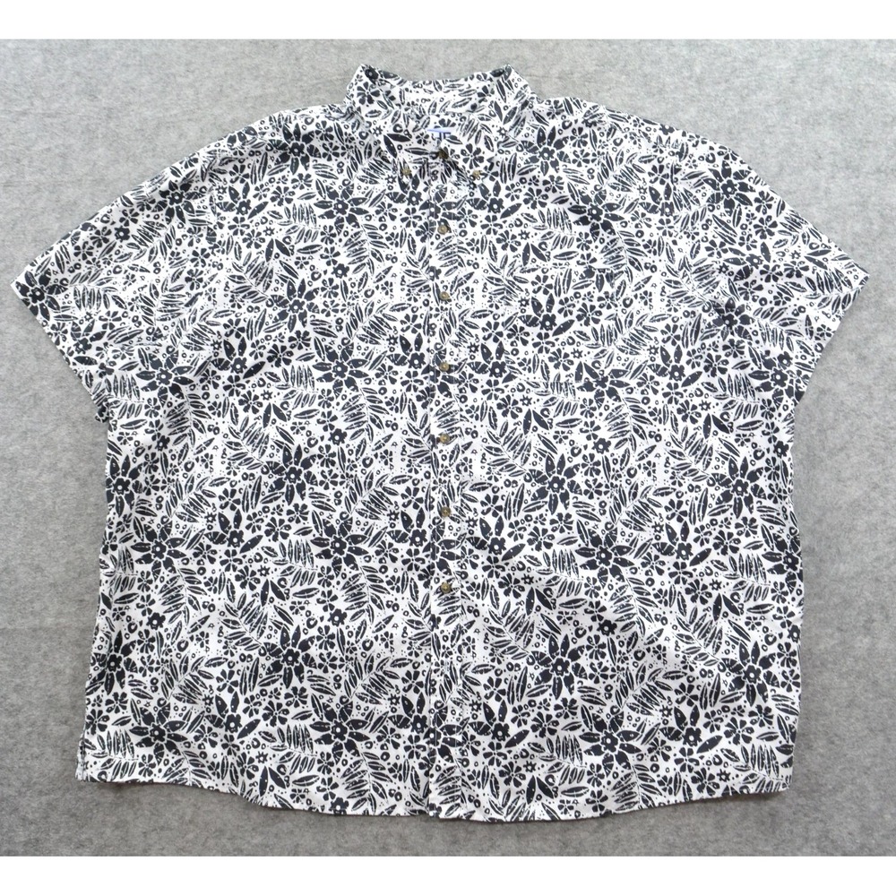 Harbor Bay HB Shirt Mens 3XL Black White Button Up Short Sleeve Floral Relaxed